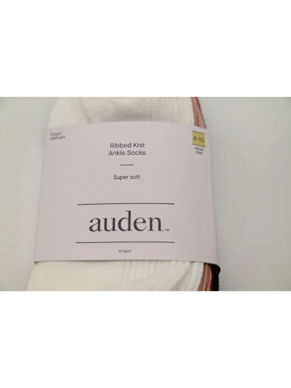 NIP Auden 4 Pack Ribbed Knit Ankle Socks Shoe Sz 4-10 White Pink Red Black